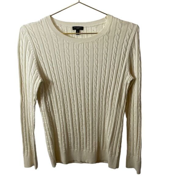 Talbots Petites Cream Cotton Wool Blend Cable Knit Sweater Size S/P - Picture 1 of 12